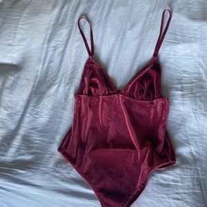 Wine red ribbed velvet body suit